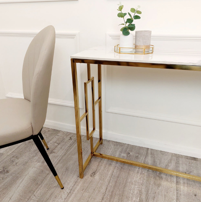 Filo Gold Console Table with Polar White Sintered Top