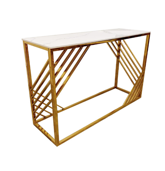 Zure Gold Console Table with Polar White Sintered Top