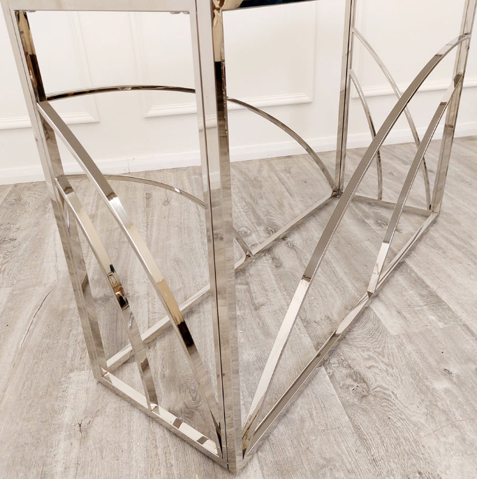 Ella Chrome Console Table with Stomach Ash Grey Sintered Top