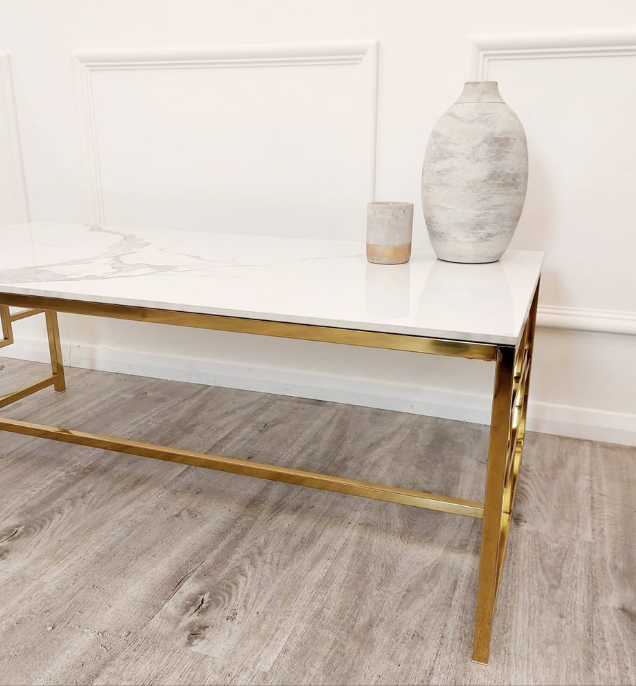 Filo Gold Coffee Table with Polar White Sintered Top