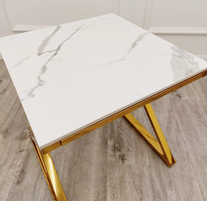 Zion Gold Lamp Table with Polar White Sintered Top