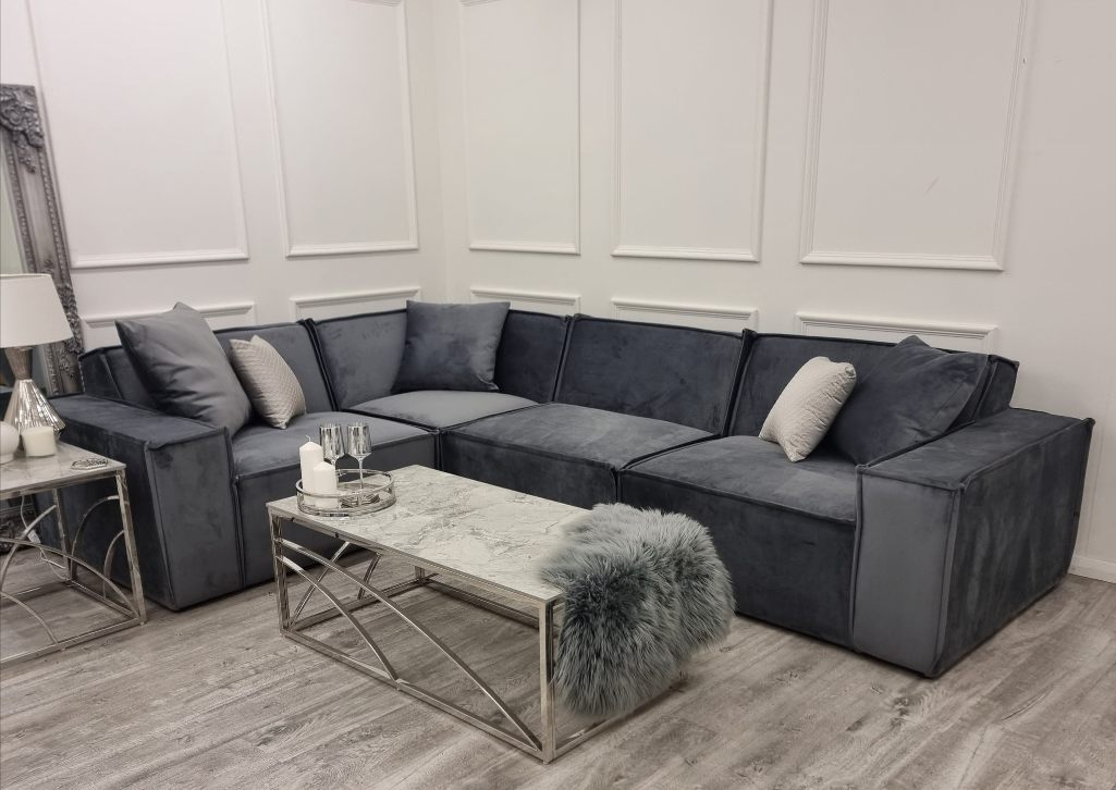 Velvet Steel Grey Modular Corner Sofa