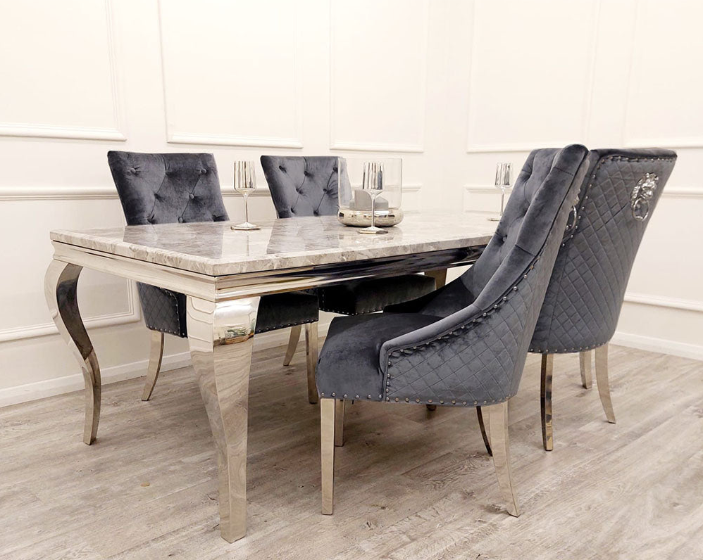 Dining Table Marble | Glass Top + 4 Bentley Shimmer Chairs SET (S3)