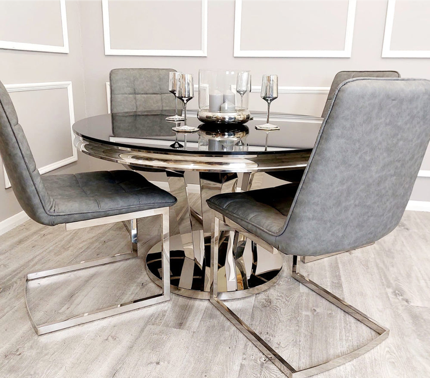 Round Glass Dining Table with 4 Tara Chairs (SET)