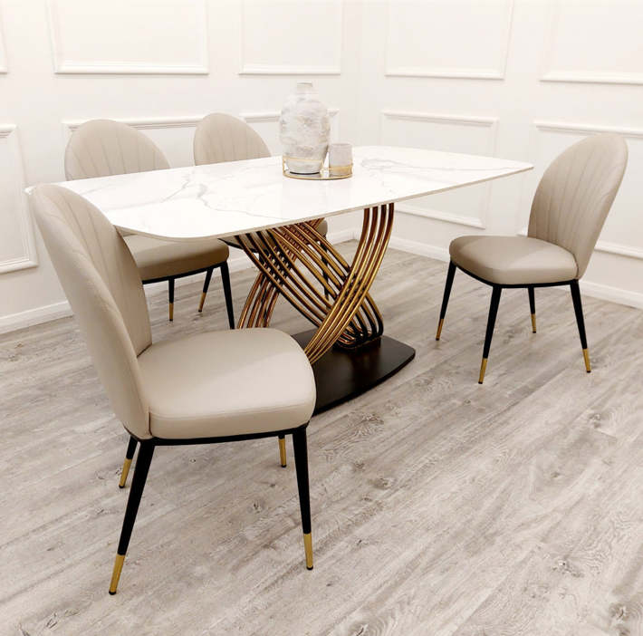 Polar White Dining Table with Gold Base