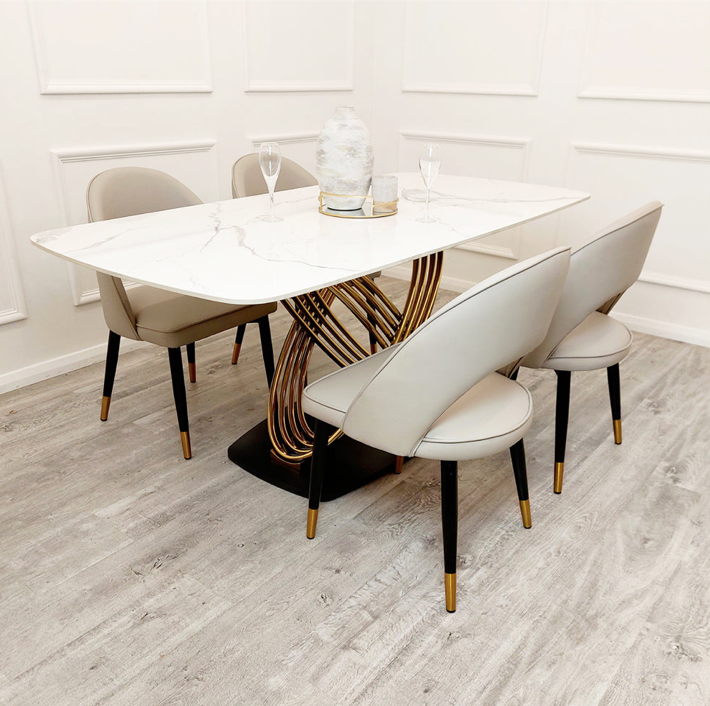 Polar White Dining Table with Gold Base